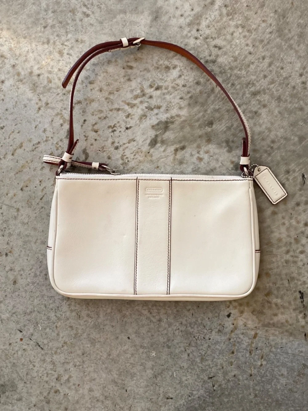 2003 Vintage Coach White Leather Shoulder Bag / Small Tote with Contrast Trim